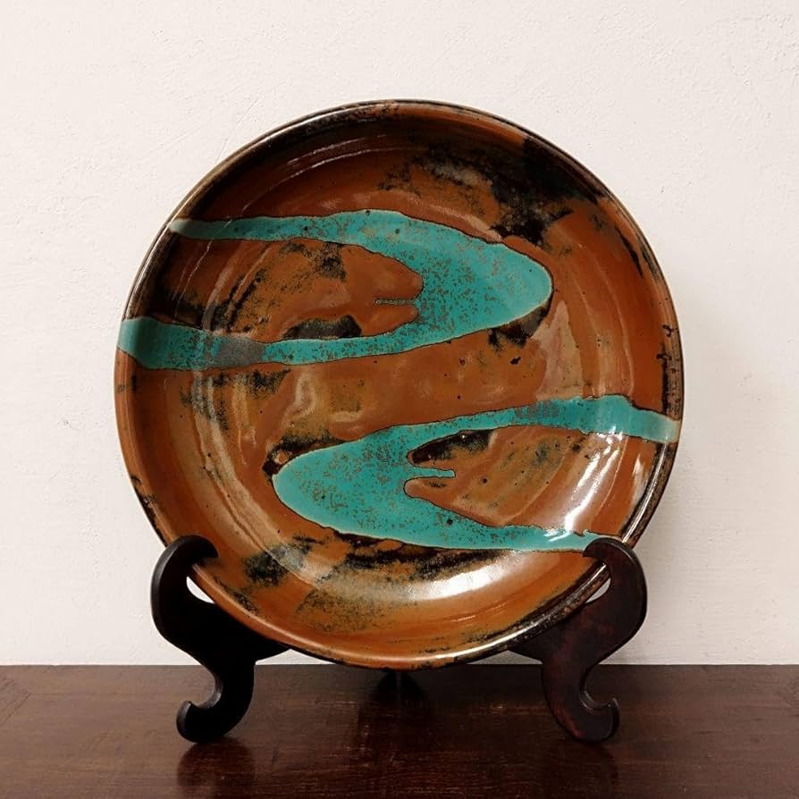 Amazon.co.jp: 益子焼 柿釉青流描大鉢 大皿 直径 約30cm 高さ 約